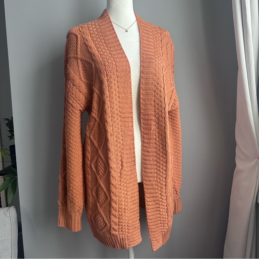 Cozy Cable Knit Cardigan Sweater - Rust - Picture 2 of 6